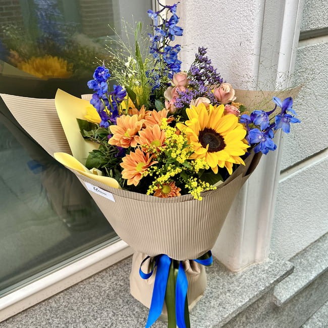 Autorski bukiet ze słonecznikiem i gerberą - UŚMIECH LATA