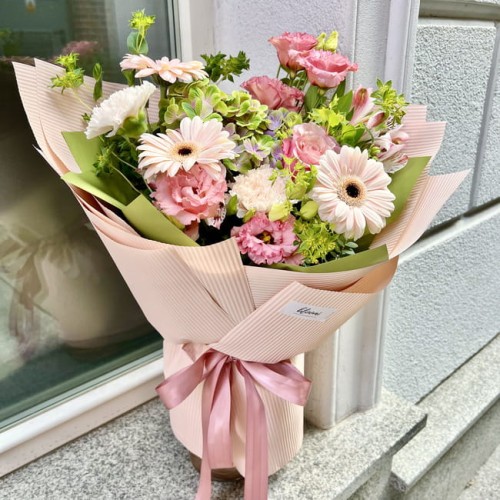 Autorski bukiet z gerberą i hortensją - GRA W ZIELONE