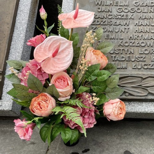 Bukiet z anturium do wazonu na grób - NIEŚMIERTELNE WSPOMNIENIA