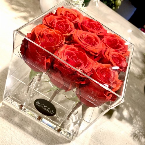 Transparentny box z 9 wiecznymi różami  