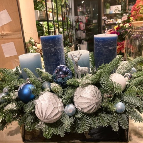 Srebrno-granatowy stroik adwentowy - ZIMOWY SEN