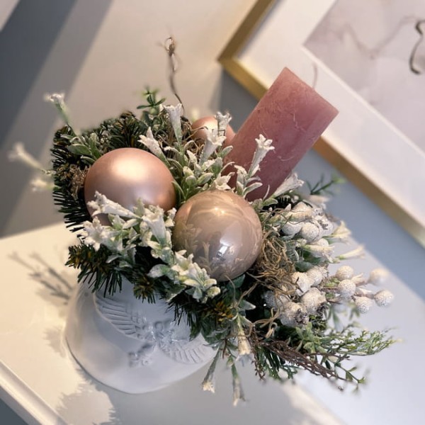 Stroik na Boże Narodzenie w osłonce ceramicznej - ŚWIĄTECZNY SZYK