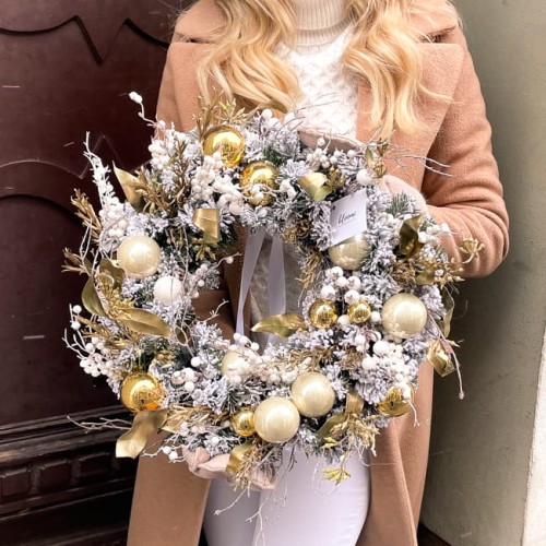 Wianek na drzwi ze złotymi bombkami - BLASK GWIAZDKI