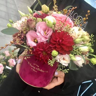 czerwona dalia flower box
